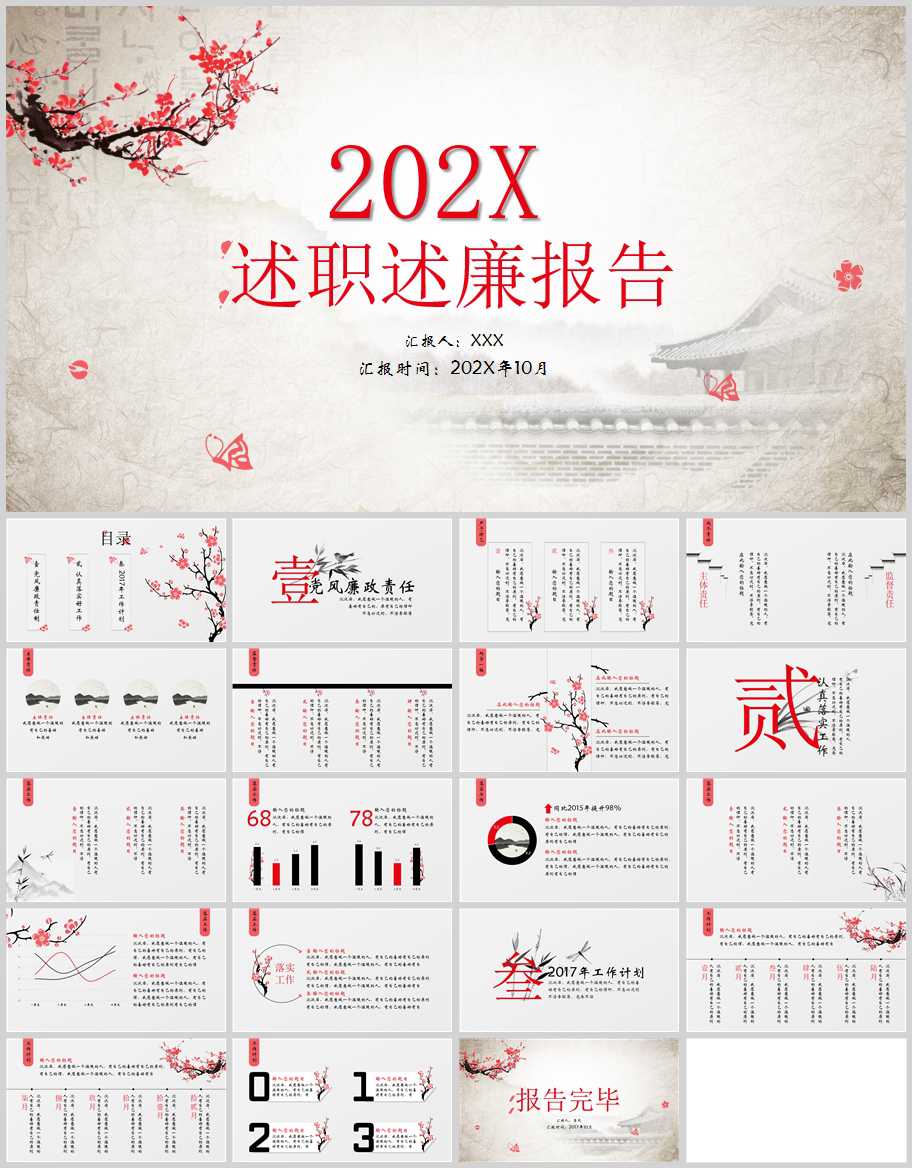 202X古风水墨述职述廉报告ppt模板