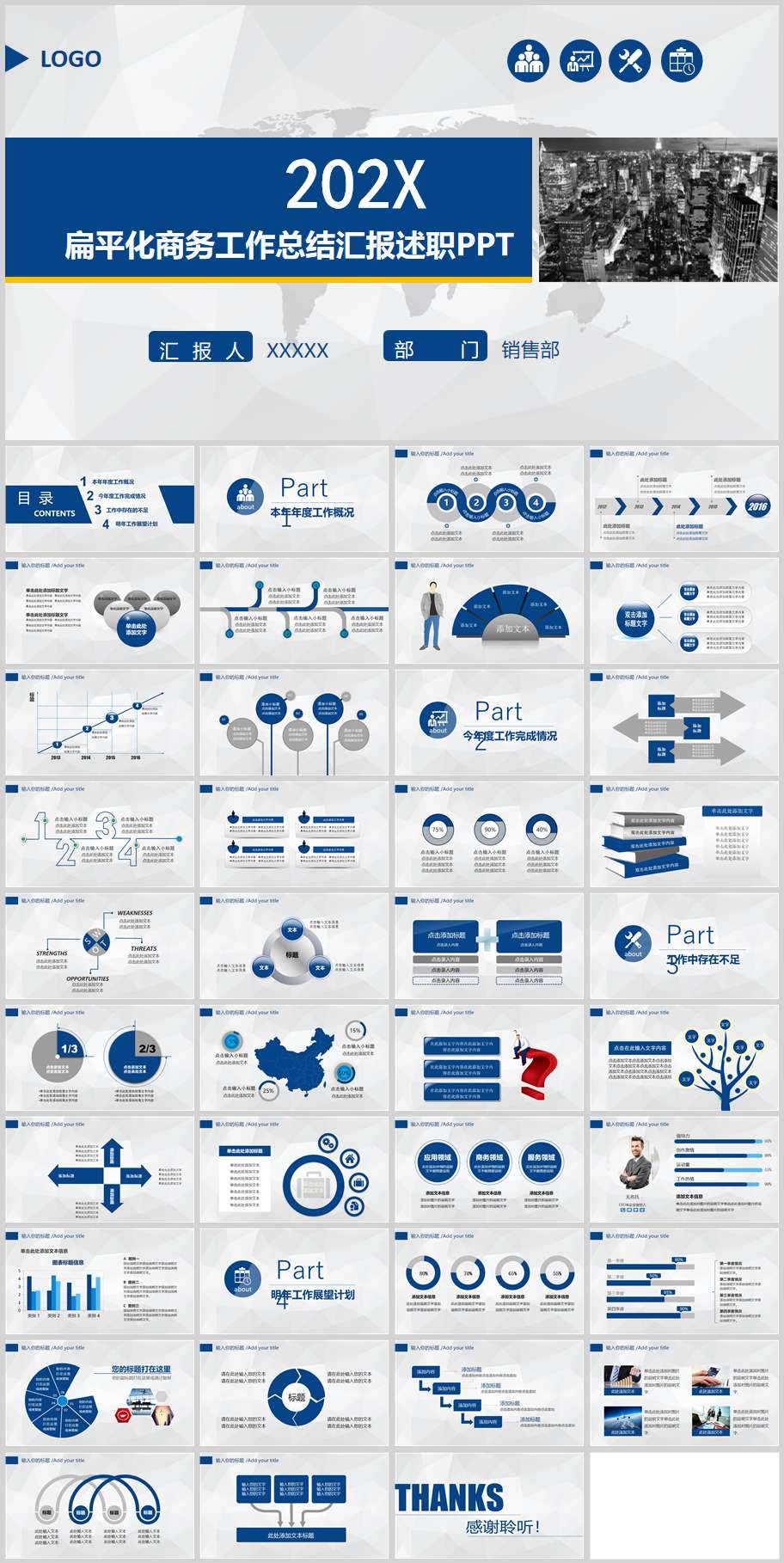 扁平化商务工作总结汇报述职PPT