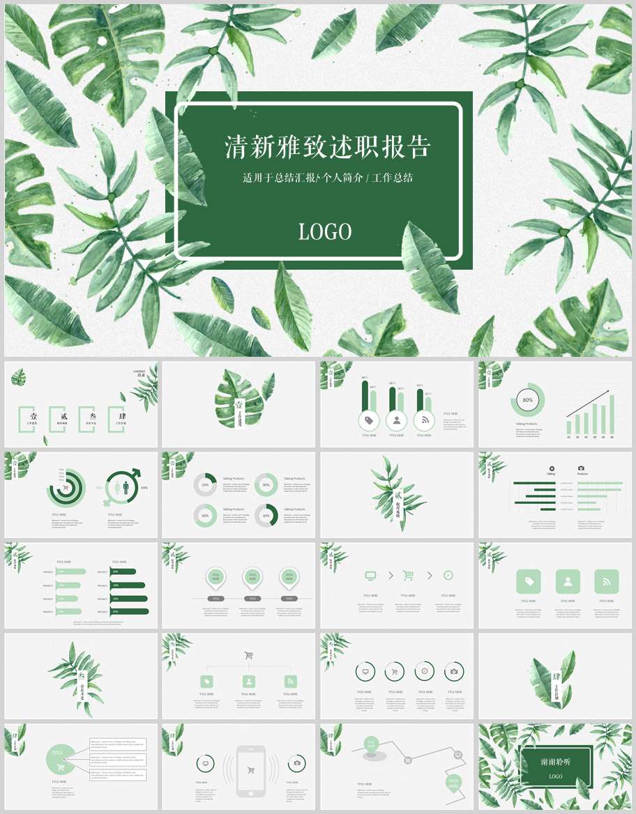 绿叶清新雅致述职报告