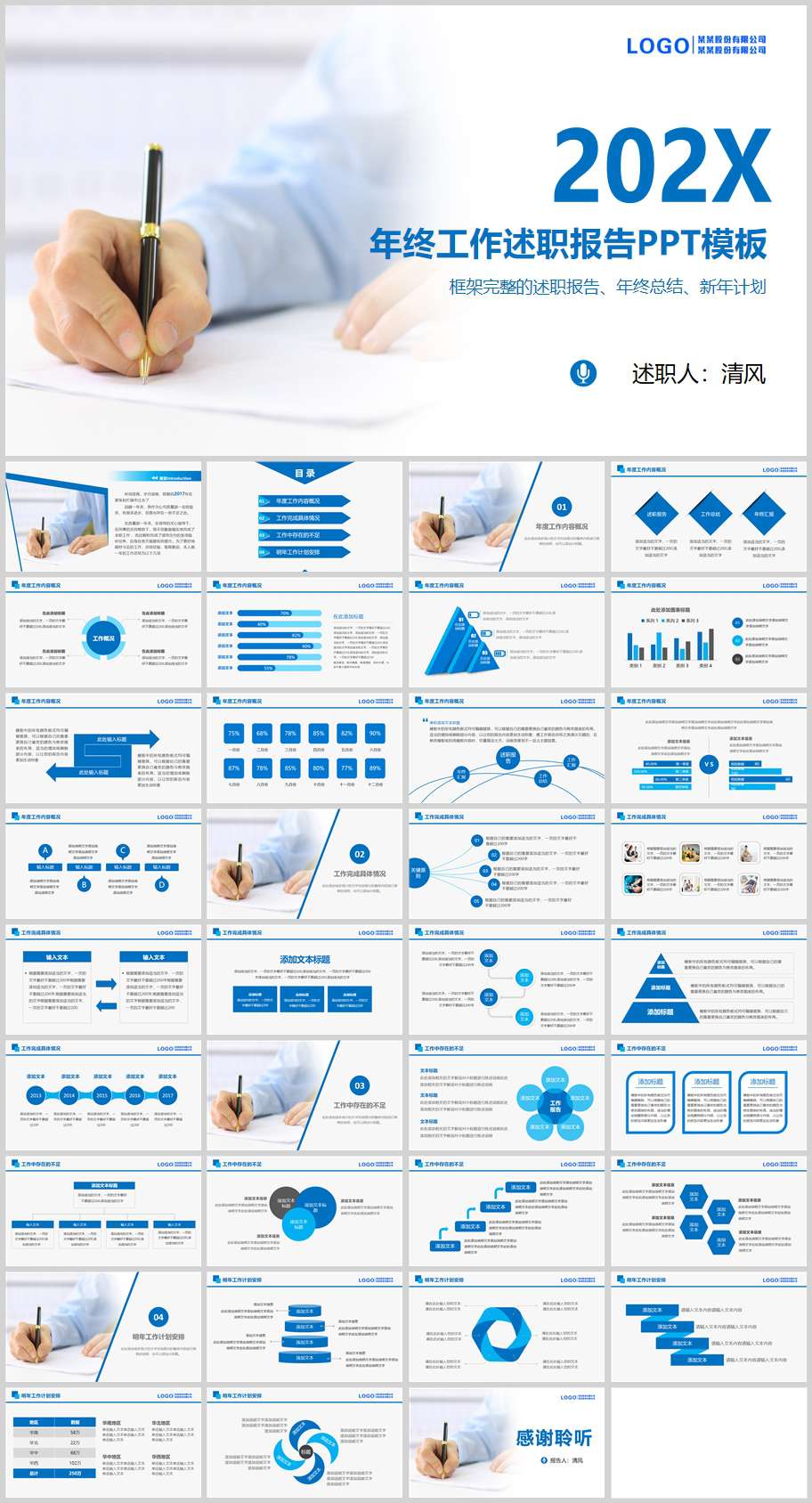 商务风年终工作述职报告ppt模板