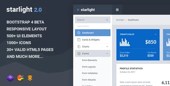 Starlight v2.0 – 响应式Bootstrap 4后台模板