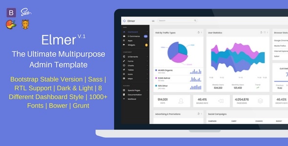 Elmer - 多用途Bootstrap管理模板 + UI Kit Elmer - 多用途Bootstrap管理模板 + UI Kit
