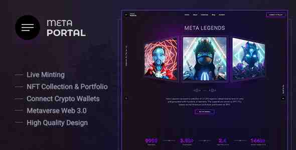 NFT 区块链数字作品交易HTML5模板 MetaPortal