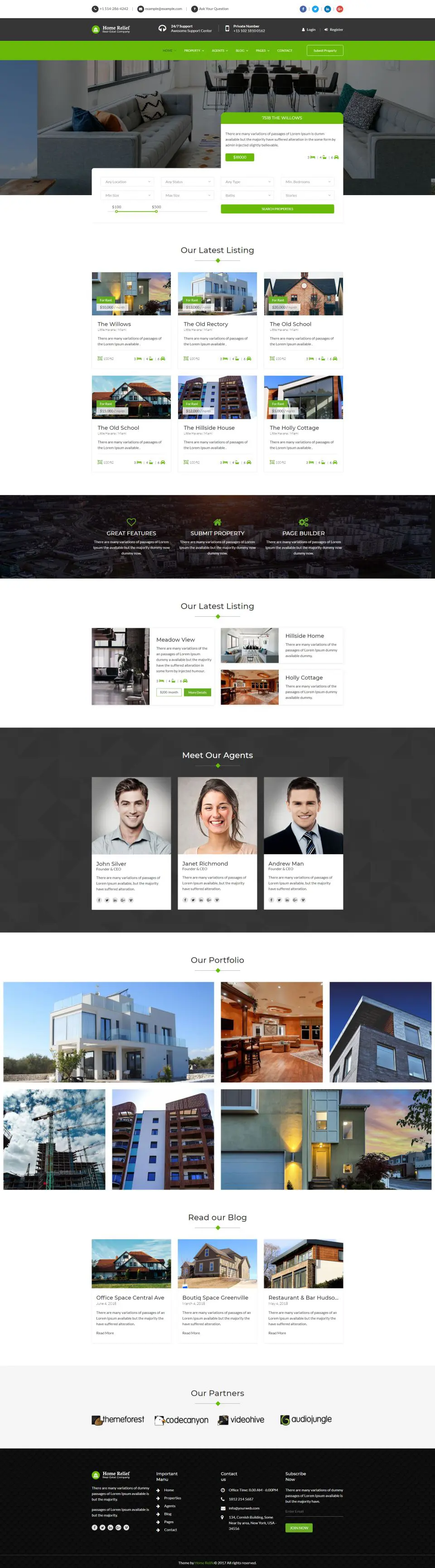 HomeRelief 响应式Bootstrap绿色房产中介Html模板