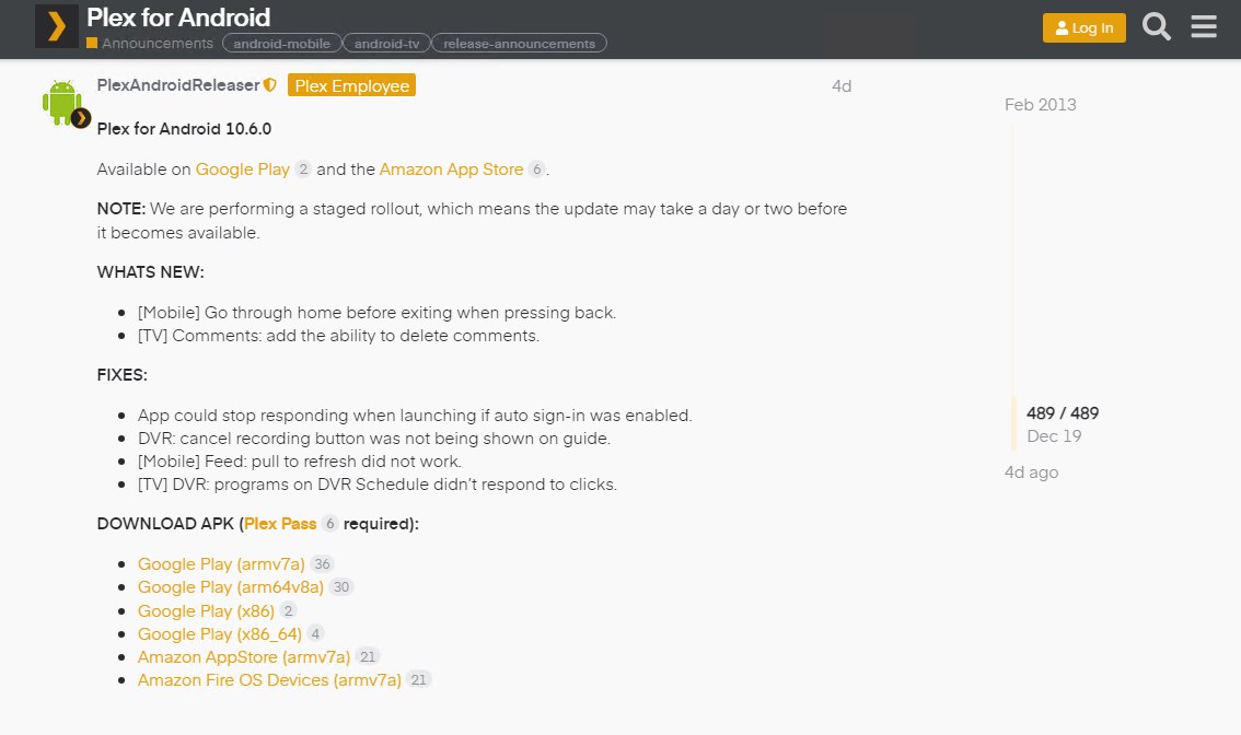 Plex for Android TV APK Download 下载地址
