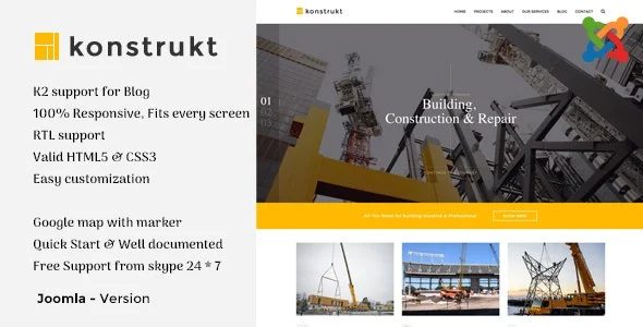 Konstrukt – 建筑与商业Joomla模板