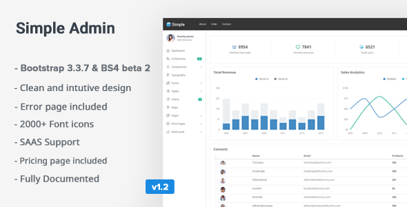 SimpleAdmin –  Bootstrap 4 管理模板
