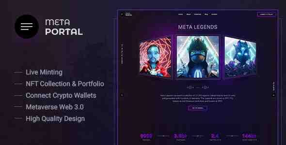 NFT 区块链数字作品交易HTML5模板 MetaPortal