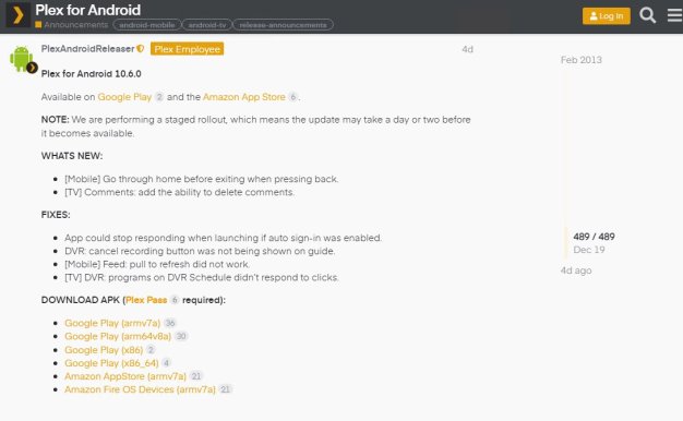 Plex for Android TV APK Download 下载地址